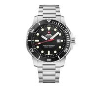 Swiss Military by Chrono SM34102.01 - Reloj de pulsera para hombre con mecanismo de cuarzo solar con correa de acero inoxidable, analógico, color plateado, Negro