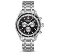 Swiss Military Hanowa Afterburn Chrono - Reloj para hombre con correa de piel auténtica o correa de metal, fecha y cristal de zafiro, Black Silver Metal Band