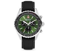 Swiss Military Hanowa Afterburn Chrono - Reloj para hombre con correa de piel auténtica o correa de metal, fecha de cristal de zafiro, Correa de cuero verde/negro, cinturón