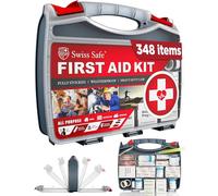 Swiss Safe 2-en-1 kit de primeros auxilios (348 piezas) 'Estuche de doble cara' + prima de 32 piezas Mini Kit: Perfecto para el hogar y Seguridad en el Trabajo [50 Persona Kit]