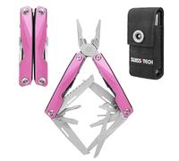 Swiss+Tech Alicate Multiuso 16 en 1, Alicates Multifunción, Herramienta Multifuncional Plegable de Acero Inoxidable con Alicates Sierras Destornillador Lima para Camping Senderismo (Rosa)
