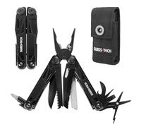 Swiss+Tech Alicate Multiuso 16 en 1, Navaja Multiusos de Acero Inoxidable, Multiherramienta Alicate Plegable Color Negro, Multifunción con Alicates, Navaja, Sierra para Acampada, Senderismo, etc