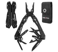 Swiss+Tech Alicates Multifunción, 16 en 1 Alicates Multiusos, Herramienta Multifuncional Plegable de Acero Inoxidable con Alicates Sierras Destornillador Lima para Camping Senderismo, Negro