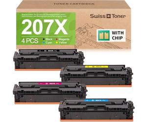 Swiss Toner Compatible con HP 207X (con Chip) para Color Laserjet Pro MFP M283fdw, M255dw, M282nw, M283fdn - Tóner Negro 207A W2210A W2210X W2211X W2212X W2213X - 4 Pack