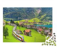 Swiss Train Puzzle para Adultos 1000Pc Recyclable Alps Village Jigsaw Puzzles Interesting Family Game Props Fun Present for Holiday Blessings Gift 52x38cm/1000pcs
