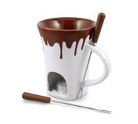 Swissmar F12064 Nostalgia - Juego de 4 tazas de fondue de chocolate, cerámica/acero inoxidable, color blanco/marrón, 120 ml, velas calentadas, aptas para lavavajillas, en caja de regalo