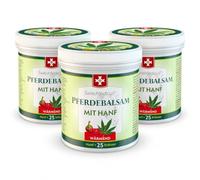 SwissMedicus Bálsamo de caballo con cáñamo cálido, 2 + 1 gratis (3 × 500 ml | Bálsamo de hierbas con 25 hierbas, extracto de cáñamo, alcanfor, chile y canela, para masajes antes del ejercicio y el