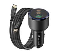 Swissten, Cargador de coche 2x USB-C PD 65W y 30W USB 3.0 QC 30W con cable USB-C