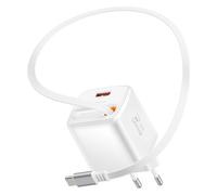 Swissten Cargador de Red USB-A 45W con Cable Retráctil USB-C 0.75m Integrado