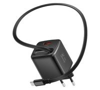 Swissten Cargador de Red USB-A 45W con Cable Retráctil USB-C 0.75m Integrado