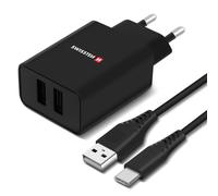 Swissten Cargador Doble USB 2.1A Smart IC + Cable USB-C Slim,