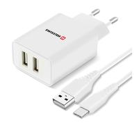 Swissten Cargador Doble USB 2.1A Smart IC + Cable USB-C Slim,