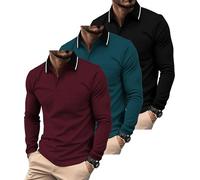 SwissWell 3 Pack Polos Manga Larga Hombre Camiseta Polo Transpirable para Golf, Ligera, para Deportes al Aire Libre y Estilo Casual