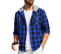 SwissWell Camisa a Cuadros Hombre Camisa de Franela para Hombre Sudaderas de Leñador de Manga Larga Exteriore Camisa Casual con Capucha Azul XXL
