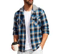 SwissWell Camisa a Cuadros Hombre Camisa de Franela para Hombre Sudaderas de Leñador de Manga Larga Exteriore Camisa Casual con Capucha Azul-Marrón 3XL