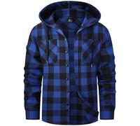 SwissWell Camisa Cuadros Hombre con Capucha Camisa Franela Manga Larga para Hombre con Casual Leñador Azul L