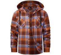 SwissWell Camisa Cuadros Hombre con Capucha Camisa Franela Manga Larga para Hombre con Casual Leñador Naranja Azul XL