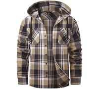 SwissWell Camisa Cuadros Hombre con Capucha Camisa Franela Manga Larga para Hombre con Casual Leñador Azul-Beige M