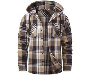 SwissWell Camisa Cuadros Hombre con Capucha Camisa Franela Manga Larga para Hombre con Casual Leñador Azul-Beige L