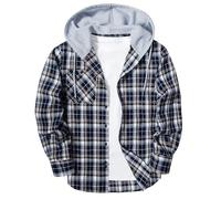 SwissWell Camisas Franela para Hombre Manga Larga Camisa a Cuadros con Capucha Camisa de Trabajo Leñador con Bolsillo,D117 Azul Oscuro Blanco,L