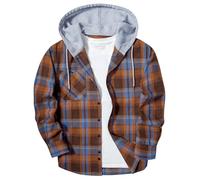 SwissWell Camisas Franela para Hombre Manga Larga Camisa a Cuadros con Capucha Camisa de Trabajo Leñador con Bolsillo,D123 Naranja Azul,M