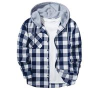 SwissWell Camisas Franela para Hombre Manga Larga Camisa a Cuadros con Capucha Camisa de Trabajo Leñador con Bolsillo,D157 Azul Oscuro Blanco,L