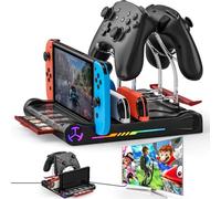 Switch Dock 4K Super Proyección, Base de Carga Multifuncional con 8 Ranuras de Juegos, Efectos RGB, Protege la Visión Infantil, Ideal para Fiesta Familiar en Pantalla Grande