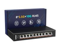 Switch Ethernet 10G de 10 Puertos No Gestionado, 8 x 2.5G Base-T, 2 x 10Gb RJ45, Compatible con 100/1000/2500Mbps, Carcasa Metálica sin Ventilador, YuanLey Switch de Red 2.5G/10G para NAS, WiFi 6 Ap