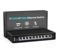 Switch Ethernet 10Gbe no gestionado con 2 Puertos RJ45 de 10Gb + 8 Puertos Base-T de 2,5Gb, NICGIGA Switch de Red de 10 Puertos 10Gbps para Puntos de Acceso inalámbricos (Ap), NAS y PC.