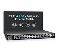 Switch Ethernet 2,5G de 48 Puertos no gestionado: 24×2.5Gb + 24×1Gb, Switch de Red NICGIGA 2,5 GB, Plug & Play, Montaje en Escritorio o Rack de 19 Pulgadas