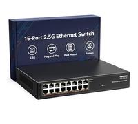 Switch Ethernet no Gestionado YuanLey de 16 Puertos 2,5GB, 16 Puertos 2,5G Base-T, Compatible con 100/1000/2500Mbps, Carcasa Metálica Sin Ventilador, Switch de Red de 2,5 Gigabit YuanLey para Ap, PC