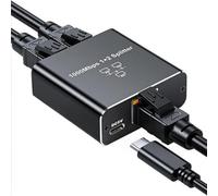 Switch Ethernet Splitter 1 a 2, Switch RJ45 2 Puertos Ethernet 1000 Mbps, LAN Gigabit Network Splitter RJ45 con Cable de Alimentación USB Tipo C para Ordenador, Conmutador, Router