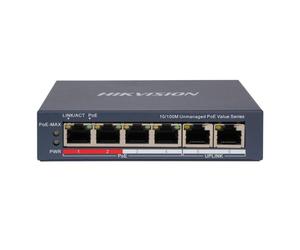 Switch Hikvision DS-3E0106P-E/M(B) 4 puertos PoE 2 uplink 10/100 Mbps metálico