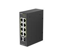Switch Industrial PoE D-Link DIS-100G-10P, 10 Puertos Gigabit no gestionado, 8 PoE+, 2 SFP uplink, presupuesto PoE 240 W, Carcasa metálica IP30, sin Ventilador, -40 a 75 °C, Montaje en Carril DIN
