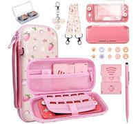Switch Lite Protective Case 19 in 1 Accessories Bundle with Carrying Case, Switch Lite Carrying Case Travel Game Case with Screen Protector Cover, Humb Grips,Stand,Clear Case for Girls (Berry Pink)