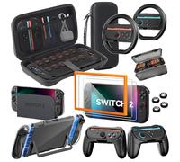 Switch - Paquete de 2 accesorios para Nintendo, kit de juego 16 en 1: funda de transporte, dos protectores de pantalla con marco de alineación, volante para Mario Kart, agarre para consola de mando