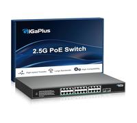 Switch PoE no administrado de 26 puertos y 2.5G con 24 puertos PoE Base-T de 2.5G, 2 enlaces ascendentes SFP de 10G, 802.3af/at (PoE+), Switch PoE GigaPlus de 2.5G para NAS/PC de 2.5G, Enrutador WiFi6