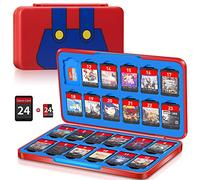 Switch - Soporte para funda de juego con 24 ranuras para cartuchos y 24 tarjetas micro SD, organizador de juegos portátil delgado con cierre magnético, carcasa rígida protectora y forro suave