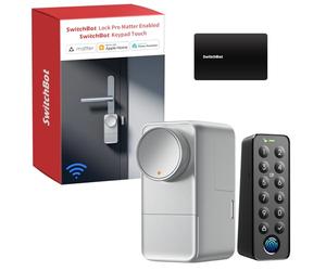 SwitchBot Cerradura Inteligente WiFi Pro con Teclado Táctil, Matter Over WiFi, Cerradura Electrónica con Batería Recargable, Desbloqueo vía App, Huella Digital, Alexa, Google, Compatible Apple Home