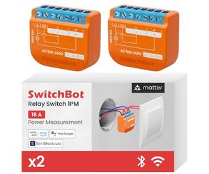 SwitchBot Matter Interruptor de Relé 1PM, módulo de relé inteligente con medición de energía, interruptor Wi-Fi y Bluetooth compatible con Alexa/Apple HomeKit/Google Home, 2.4GHz, 16A 2 unidades