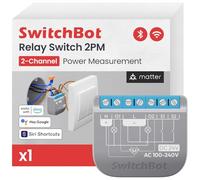 SwitchBot Matter Interruptor de Relé 2PM, módulo de relé inteligente con medición de energía, interruptor Wi-Fi y Bluetooth compatible con Alexa/Apple HomeKit/Google Home, 2.4GHz, 16A