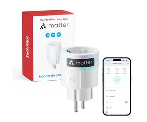 SwitchBot Matter Plug Mini con monitor de energía, control por Wi-Fi y Bluetooth, compatible con Alexa, Google Home y Home Assistant, control por voz y acceso remoto a la aplicación, 16A