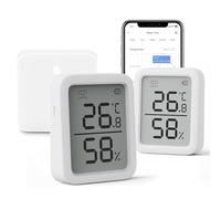 SwitchBot Termómetro higrómetro wifi, 2 unidades con concentrador Mini Matter, compatible con Alexa, Apple Home, Google Home