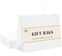 Switory Bolsa de regalo Kraft de 25 piezas, bolsa de papel grande blanca de 40x15x38cm con asas retorcidas para fiesta, embalaje, personalización, transporte, venta al por menor, mercancía, boda