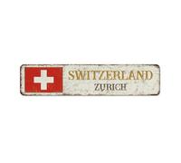 Switzerland-zurich - Letrero de metal retro de 10 x 45 cm, para decoración del hogar, negocios, hogar, aluminio, recuerdo de país nacional, carretera, placa de metal para interiores