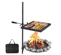 Swivel Campfire Grill - Heavy-Duty Steel Grate 42x32cm with Carry Bag, 360° Adjustable Over Fire Pit BBQ Cooking Rack, Portable Outdoor Grilling, Vertical, Grill Storage, One Baking Tray Two Pieces
