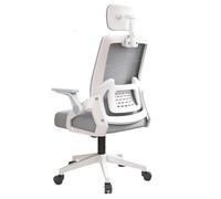 Swivel Chair Office Chair Comfortable Chairs Long Periods Sitting Computer Home Mesh Study Conference Ergonomic Chairs(White Frame Gray Mesh with Headrest)
