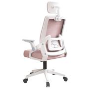 Swivel Chair Office Chair Comfortable Chairs Long Periods Sitting Computer Home Mesh Study Conference Ergonomic Chairs(White Frame Pink Mesh with Headrest)