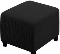 SWJ-swjssb Funda de Puff Cuadrado 50x50,80x80 Elástica Otomana Funda para Taburete Plegable Suave Cubierta del Pedal con Parte Inferior Protector De Muebles para Taburete Otomano(Negro,50x50 cm)
