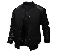 SWJGLITTR Chaqueta bomber de béisbol para hombre, ligera, ajustada, a presión, estilo casual, manga de cuero, para exteriores, Negro -, Large